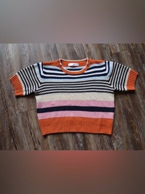 Knit Mix Womens Nautical Preppy Cozy Textured Soft Knit Cropped Sweater Top L